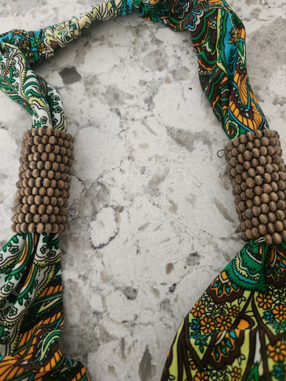 CristinaLove Boho Peacock Colors PaisleyPrint Halter Maxi Dress Wood Bead Detail